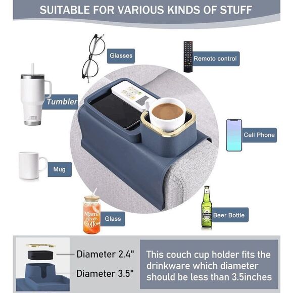 Couch Cup Holder - Silicone Sofa Armrest Tray with Cup Holder Anti-Slip Arm Tray - Picture 5 of 7